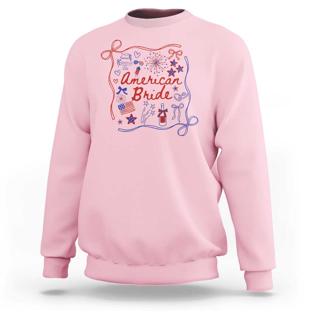 American Bride Bachelorette Party Sweatshirt Coquette Bow 4th Of July - Wonder Print Shop