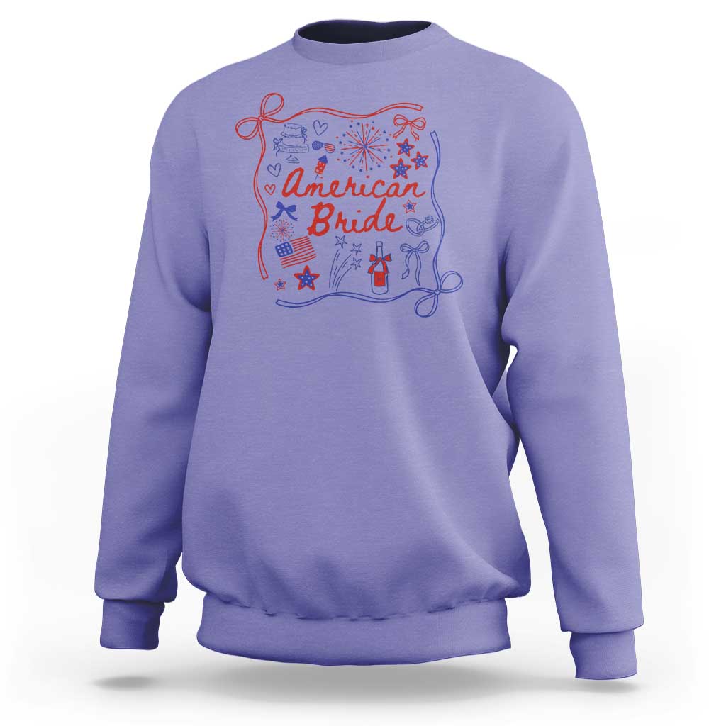 American Bride Bachelorette Party Sweatshirt Coquette Bow 4th Of July - Wonder Print Shop