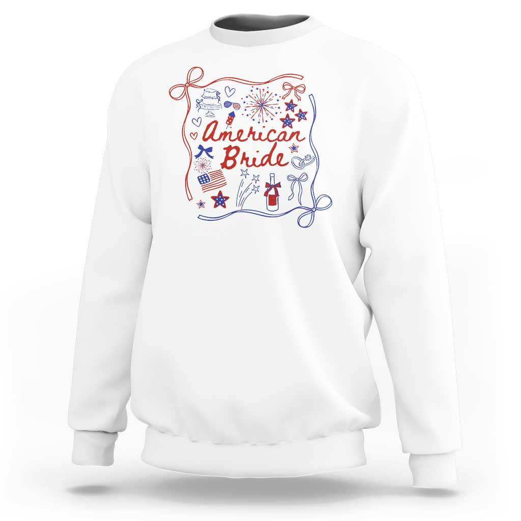 American Bride Bachelorette Party Sweatshirt Coquette Bow 4th Of July - Wonder Print Shop