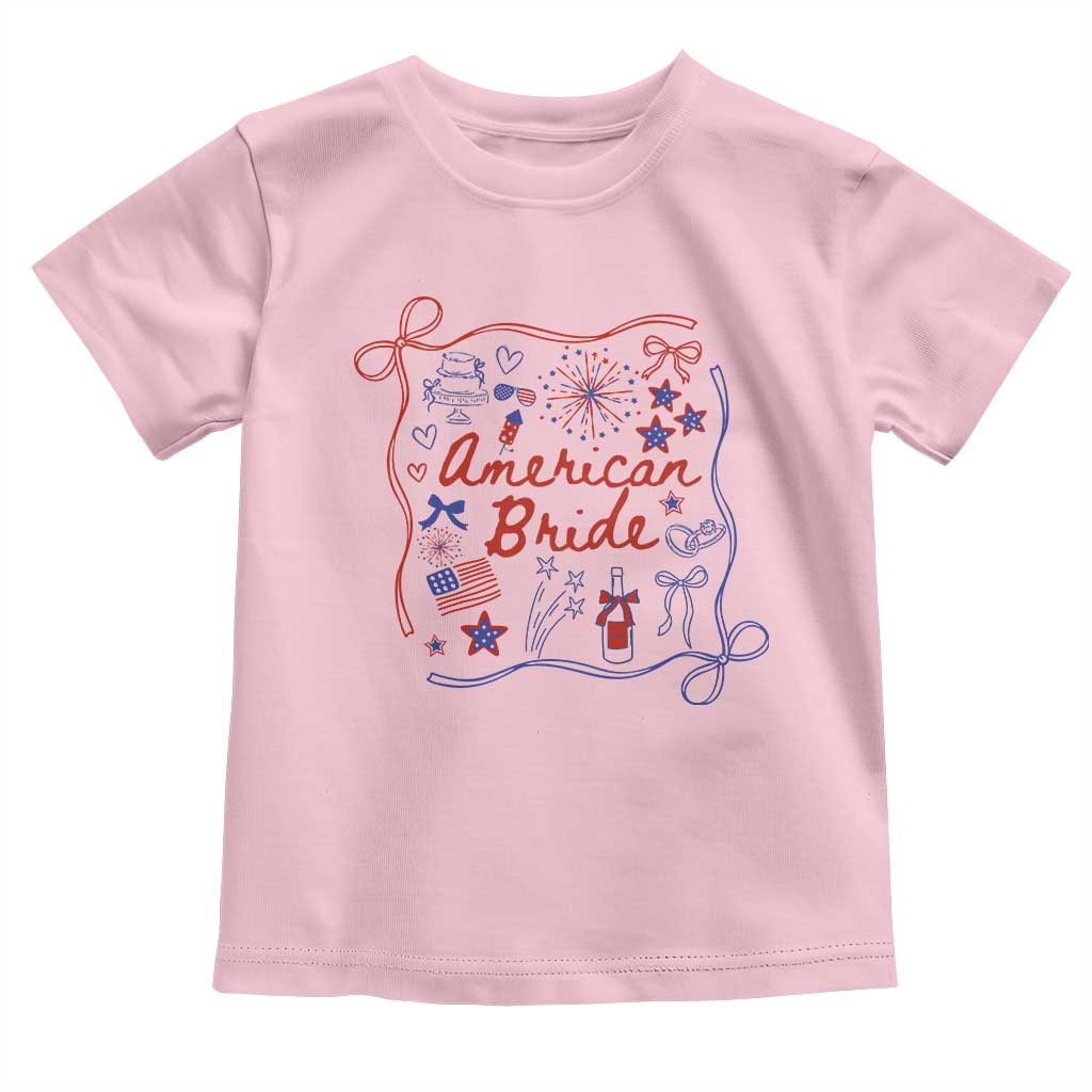 American Bride Bachelorette Party Toddler T Shirt Coquette Bow 4th Of July - Wonder Print Shop