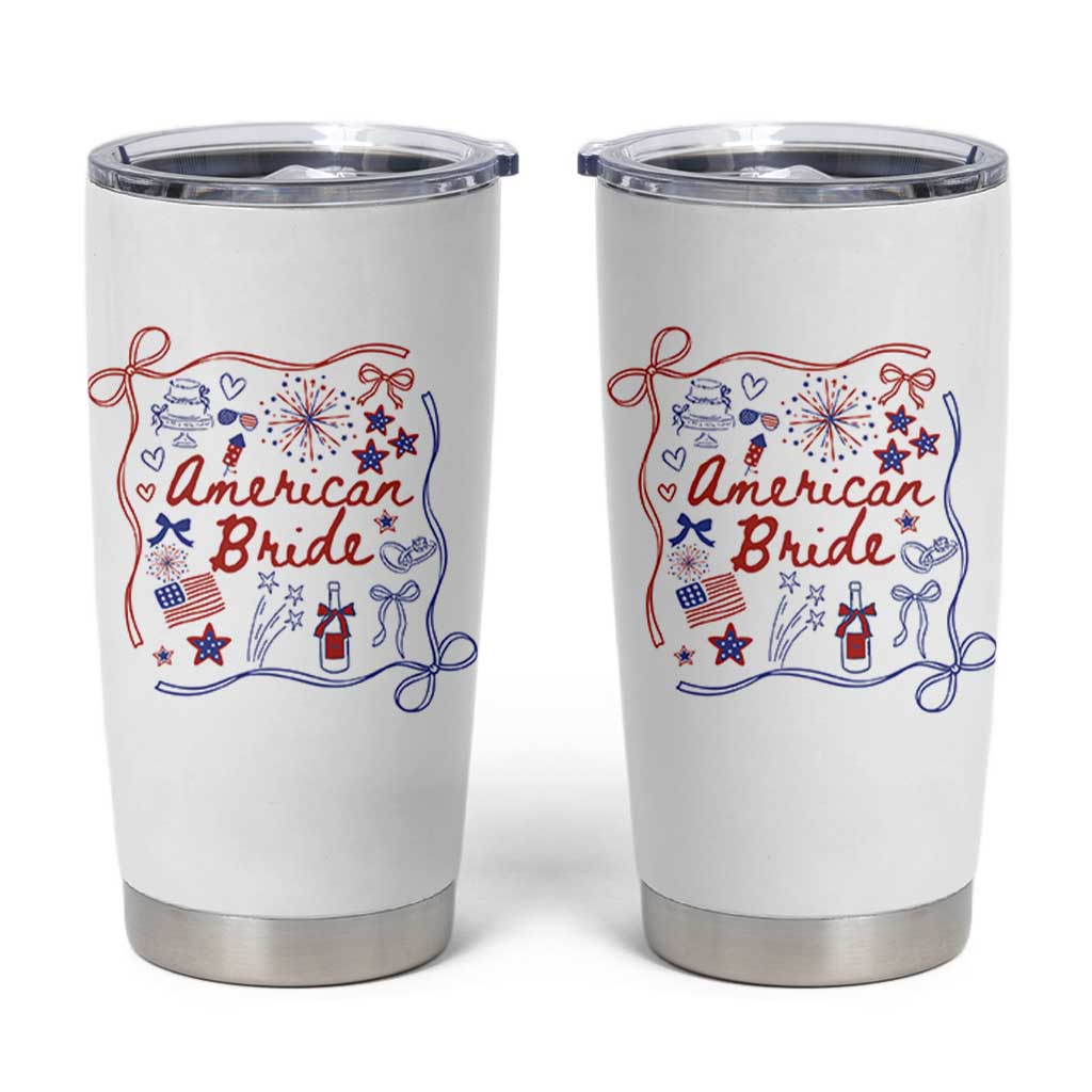 American Bride Bachelorette Party Tumbler Cup Coquette Bow 4th Of July - Wonder Print Shop