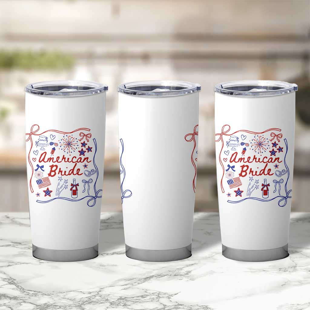 American Bride Bachelorette Party Tumbler Cup Coquette Bow 4th Of July - Wonder Print Shop