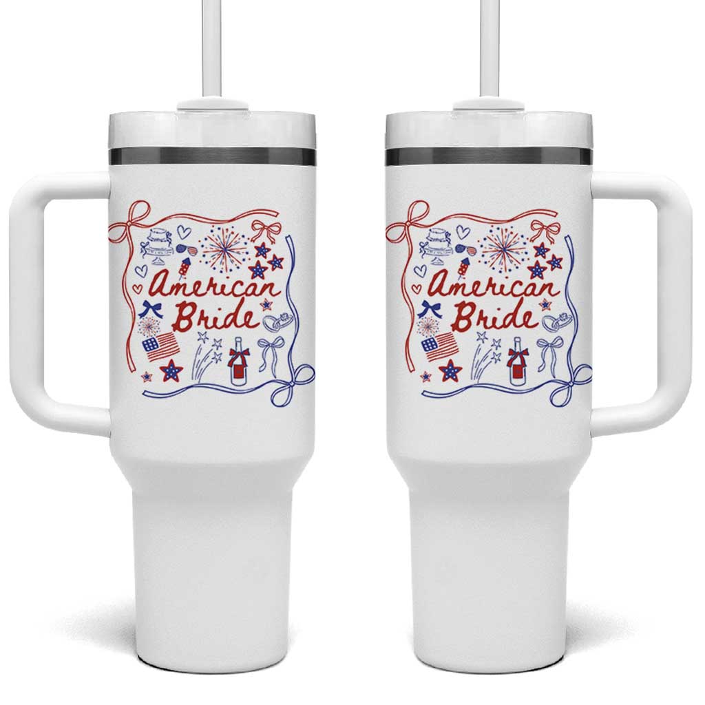 American Bride Bachelorette Party Tumbler With Handle Coquette Bow 4th Of July - Wonder Print Shop