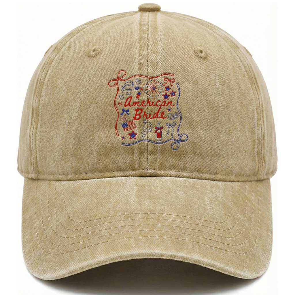 American Bride Bachelorette Party Washed Cotton Baseball Cap Coquette Bow 4th Of July