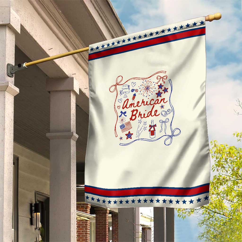 American Bride Bachelorette Party Garden Flag Coquette Bow 4th Of July