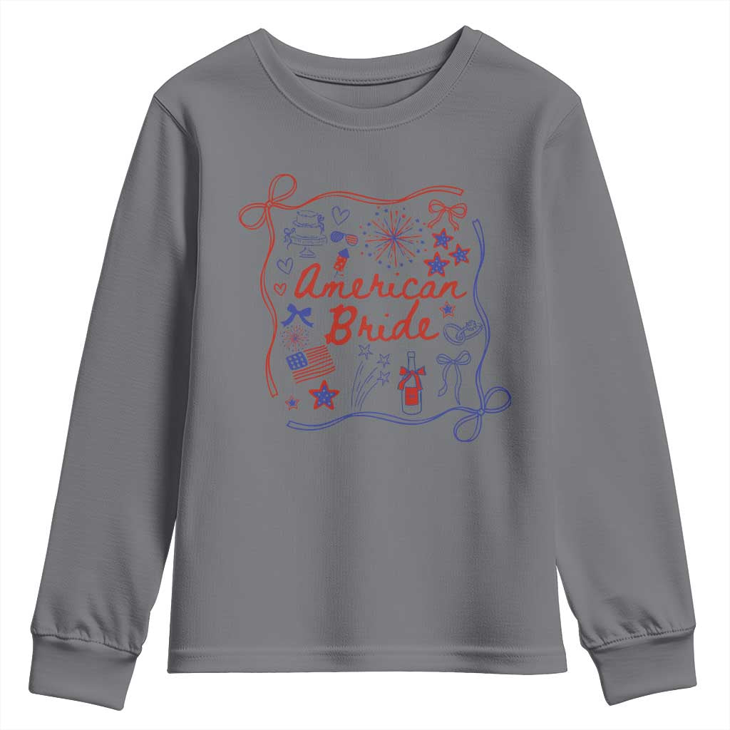 American Bride Bachelorette Party Youth Sweatshirt Coquette Bow 4th Of July - Wonder Print Shop