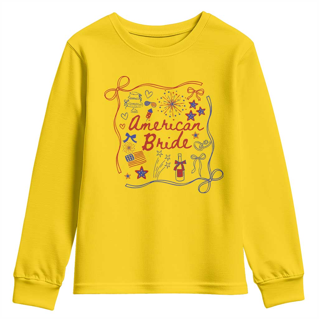 American Bride Bachelorette Party Youth Sweatshirt Coquette Bow 4th Of July - Wonder Print Shop