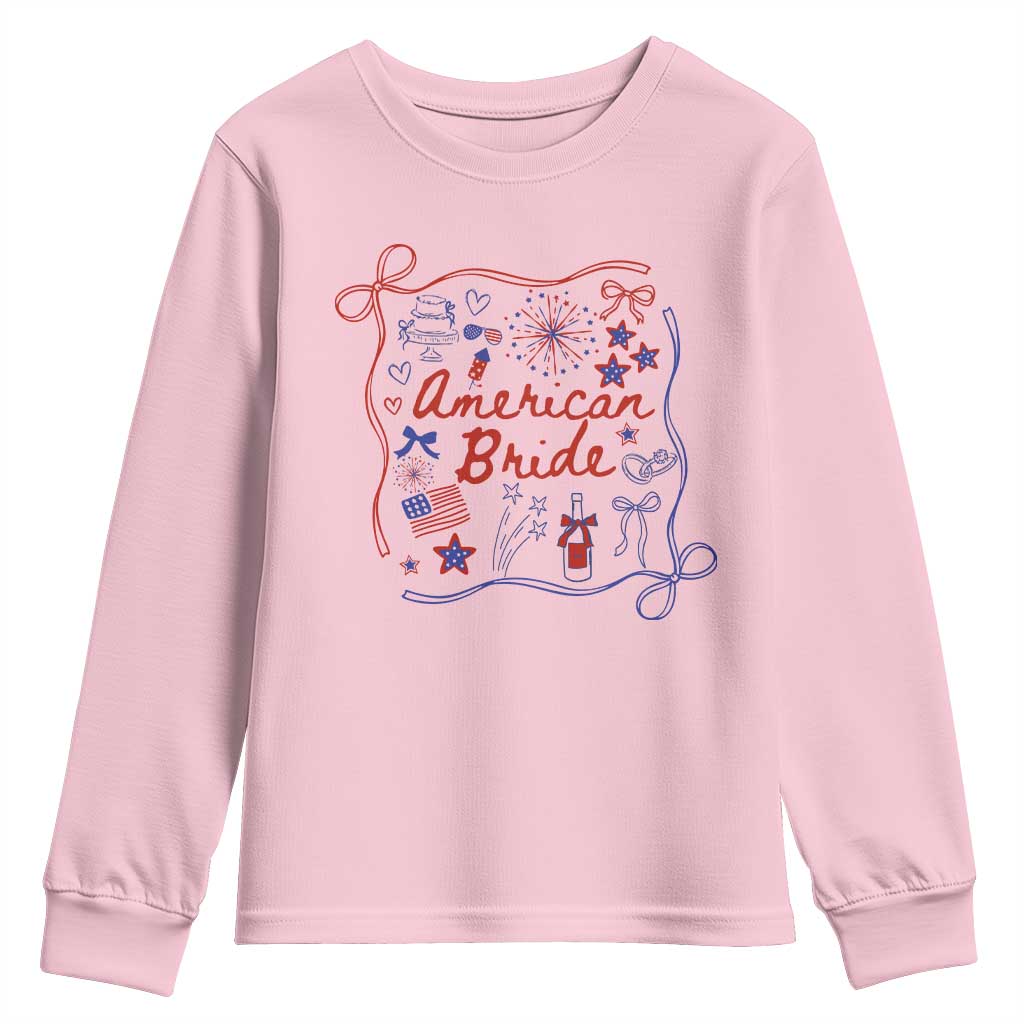 American Bride Bachelorette Party Youth Sweatshirt Coquette Bow 4th Of July - Wonder Print Shop
