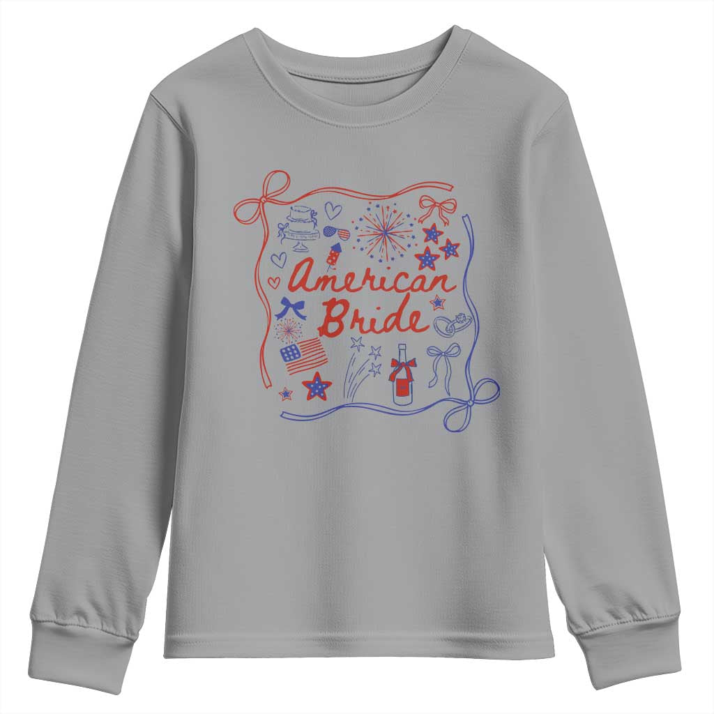 American Bride Bachelorette Party Youth Sweatshirt Coquette Bow 4th Of July - Wonder Print Shop