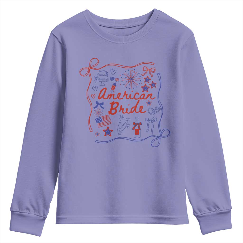 American Bride Bachelorette Party Youth Sweatshirt Coquette Bow 4th Of July - Wonder Print Shop
