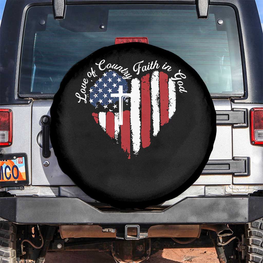 Patriotic Christian Spare Tire Cover Faith In God Heart Cross Flag 4th Of July Religious - Wonder Print Shop