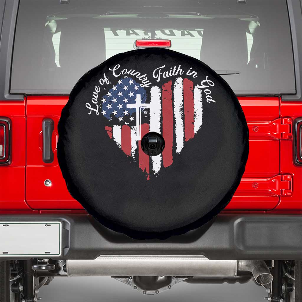Patriotic Christian Spare Tire Cover Faith In God Heart Cross Flag 4th Of July Religious - Wonder Print Shop