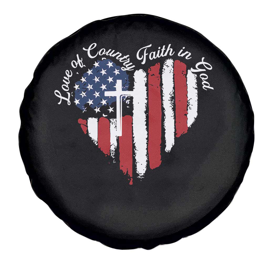 Patriotic Christian Spare Tire Cover Faith In God Heart Cross Flag 4th Of July Religious - Wonder Print Shop