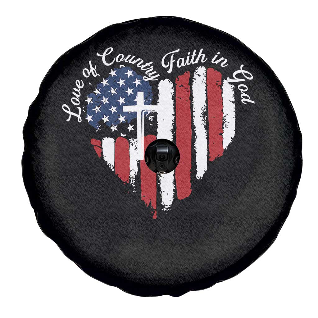 Patriotic Christian Spare Tire Cover Faith In God Heart Cross Flag 4th Of July Religious - Wonder Print Shop