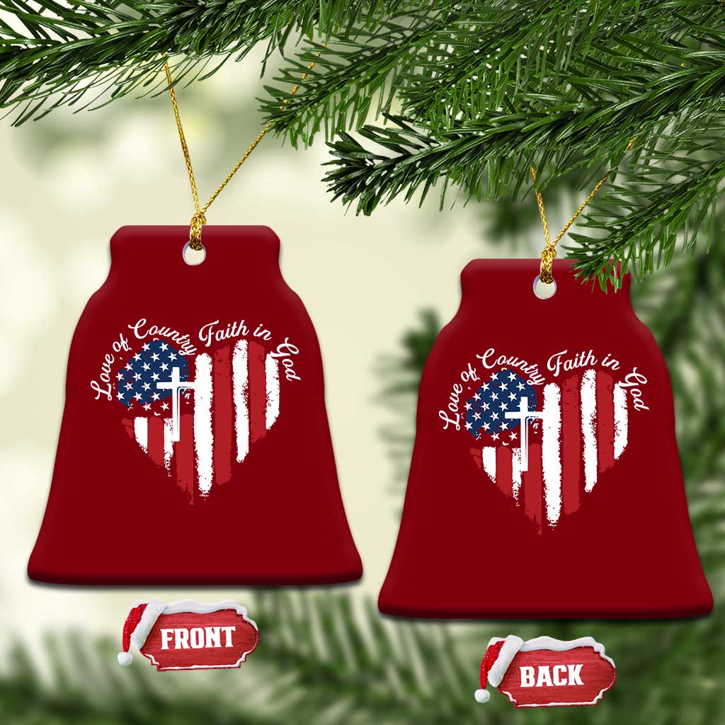 Patriotic Christian Ceramic Ornament Faith In God Heart Cross Flag 4th Of July Religious - Wonder Print Shop