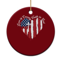 Patriotic Christian Ceramic Ornament Faith In God Heart Cross Flag 4th Of July Religious - Wonder Print Shop