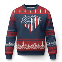 Patriotic Christian Ugly Christmas Sweater Faith In God Heart Cross Flag 4th Of July Religious - Wonder Print Shop