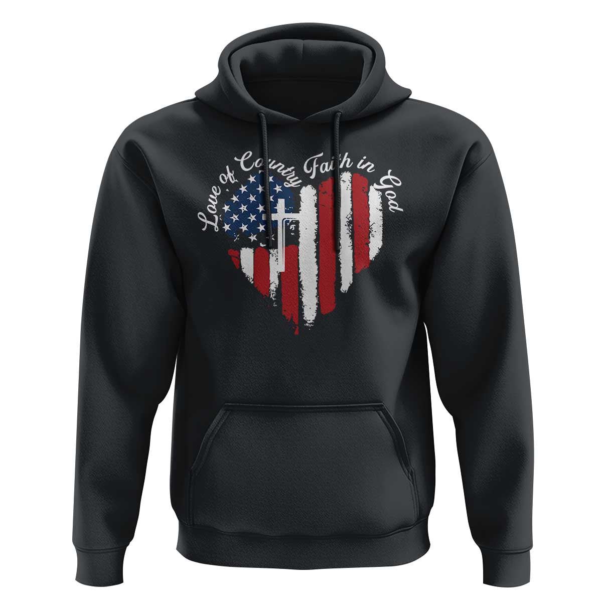 Patriotic Christian Hoodie Faith In God Heart Cross Flag 4th Of July Religious - Wonder Print Shop