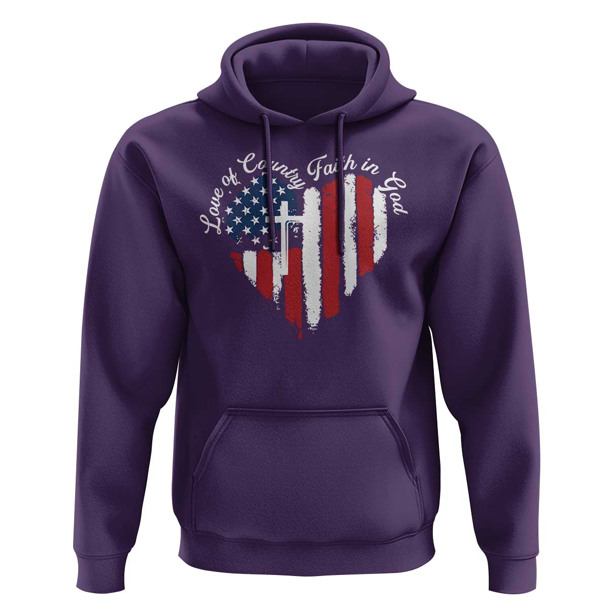 Patriotic Christian Hoodie Faith In God Heart Cross Flag 4th Of July Religious - Wonder Print Shop