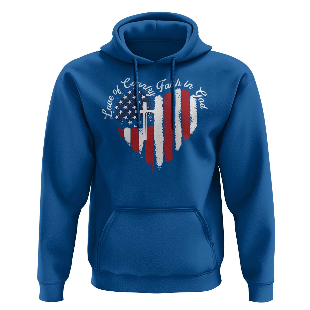 Patriotic Christian Hoodie Faith In God Heart Cross Flag 4th Of July Religious - Wonder Print Shop
