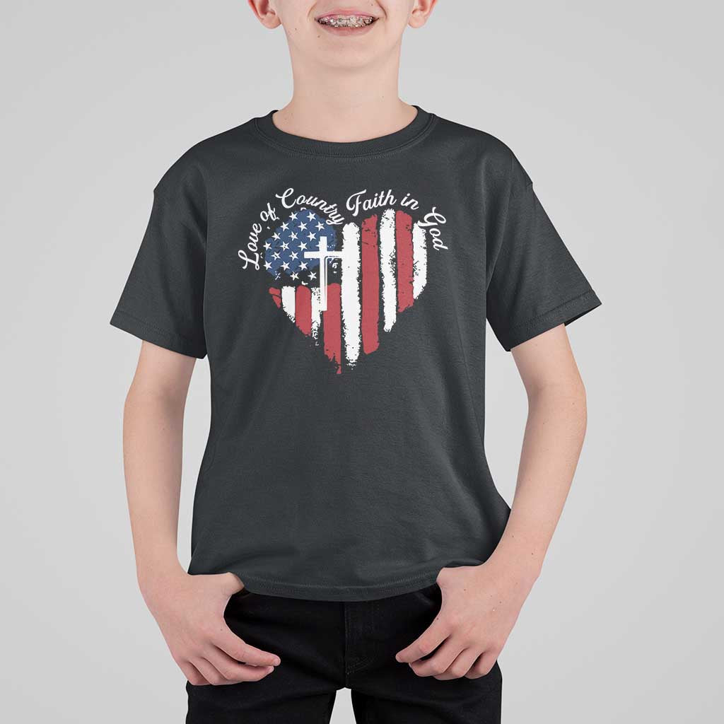 Patriotic Christian T Shirt For Kid Faith In God Heart Cross Flag 4th Of July Religious - Wonder Print Shop