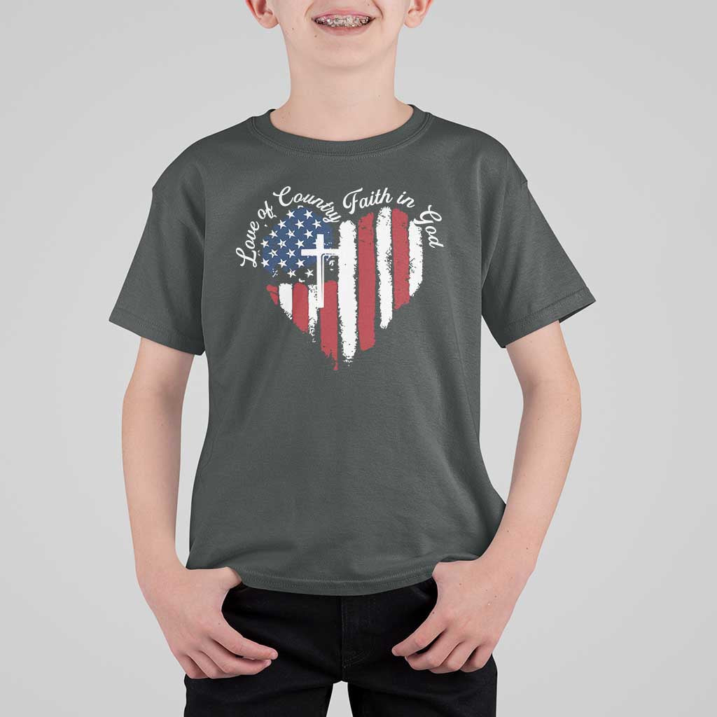 Patriotic Christian T Shirt For Kid Faith In God Heart Cross Flag 4th Of July Religious - Wonder Print Shop