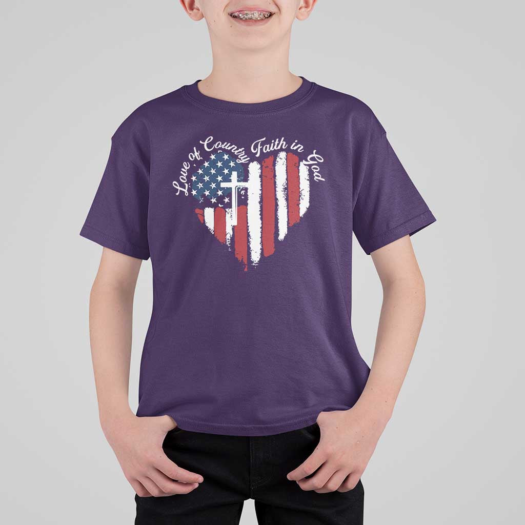 Patriotic Christian T Shirt For Kid Faith In God Heart Cross Flag 4th Of July Religious - Wonder Print Shop