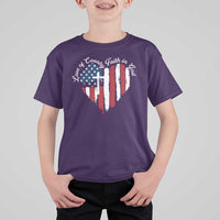 Patriotic Christian T Shirt For Kid Faith In God Heart Cross Flag 4th Of July Religious - Wonder Print Shop