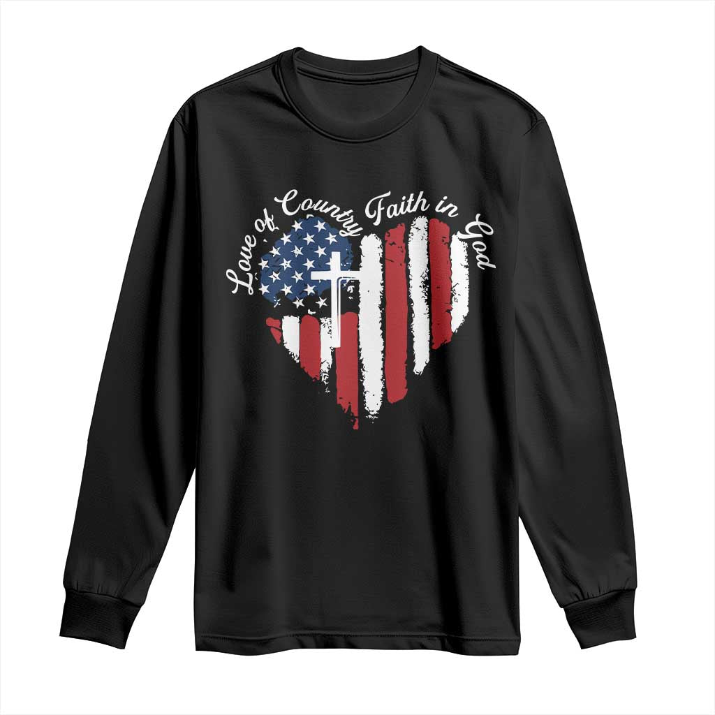 Patriotic Christian Long Sleeve Shirt Faith In God Heart Cross Flag 4th Of July Religious - Wonder Print Shop