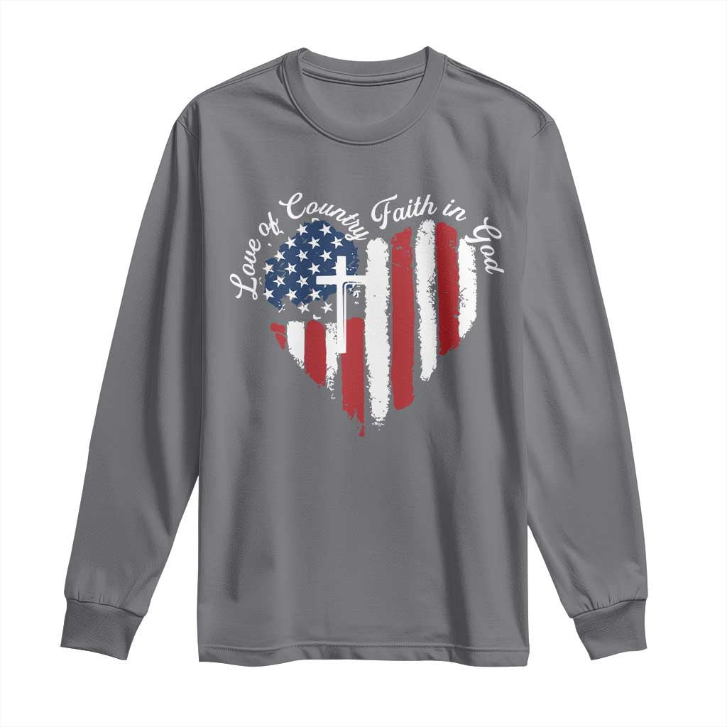 Patriotic Christian Long Sleeve Shirt Faith In God Heart Cross Flag 4th Of July Religious - Wonder Print Shop