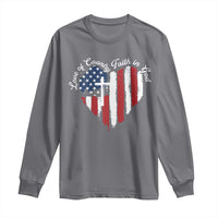 Patriotic Christian Long Sleeve Shirt Faith In God Heart Cross Flag 4th Of July Religious - Wonder Print Shop
