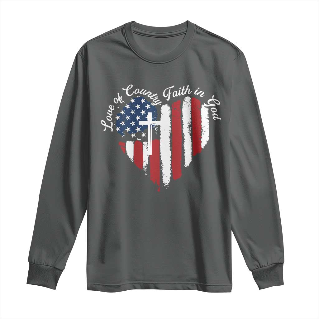 Patriotic Christian Long Sleeve Shirt Faith In God Heart Cross Flag 4th Of July Religious - Wonder Print Shop