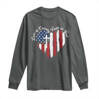 Patriotic Christian Long Sleeve Shirt Faith In God Heart Cross Flag 4th Of July Religious - Wonder Print Shop