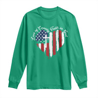 Patriotic Christian Long Sleeve Shirt Faith In God Heart Cross Flag 4th Of July Religious - Wonder Print Shop