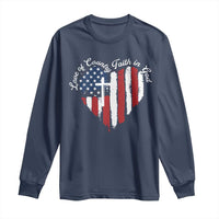 Patriotic Christian Long Sleeve Shirt Faith In God Heart Cross Flag 4th Of July Religious - Wonder Print Shop