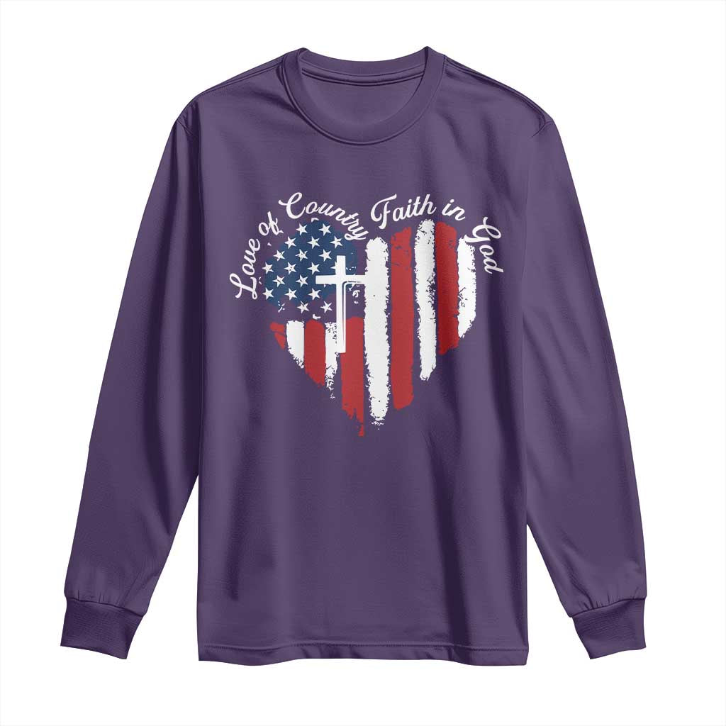 Patriotic Christian Long Sleeve Shirt Faith In God Heart Cross Flag 4th Of July Religious - Wonder Print Shop