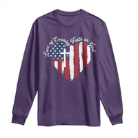 Patriotic Christian Long Sleeve Shirt Faith In God Heart Cross Flag 4th Of July Religious - Wonder Print Shop