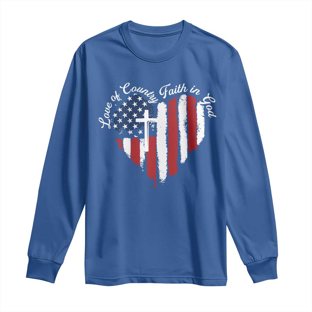 Patriotic Christian Long Sleeve Shirt Faith In God Heart Cross Flag 4th Of July Religious - Wonder Print Shop