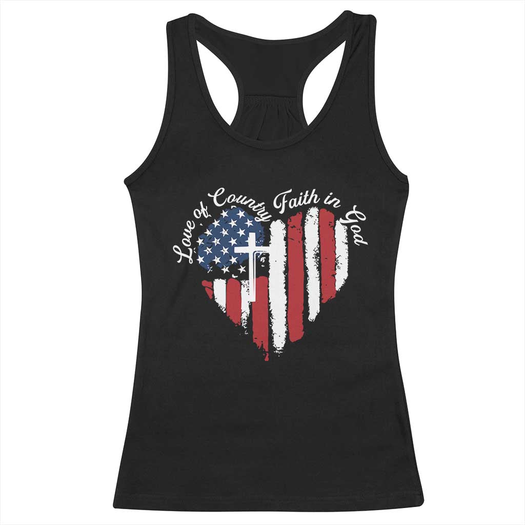 Patriotic Christian Racerback Tank Top Faith In God Heart Cross Flag 4th Of July Religious - Wonder Print Shop