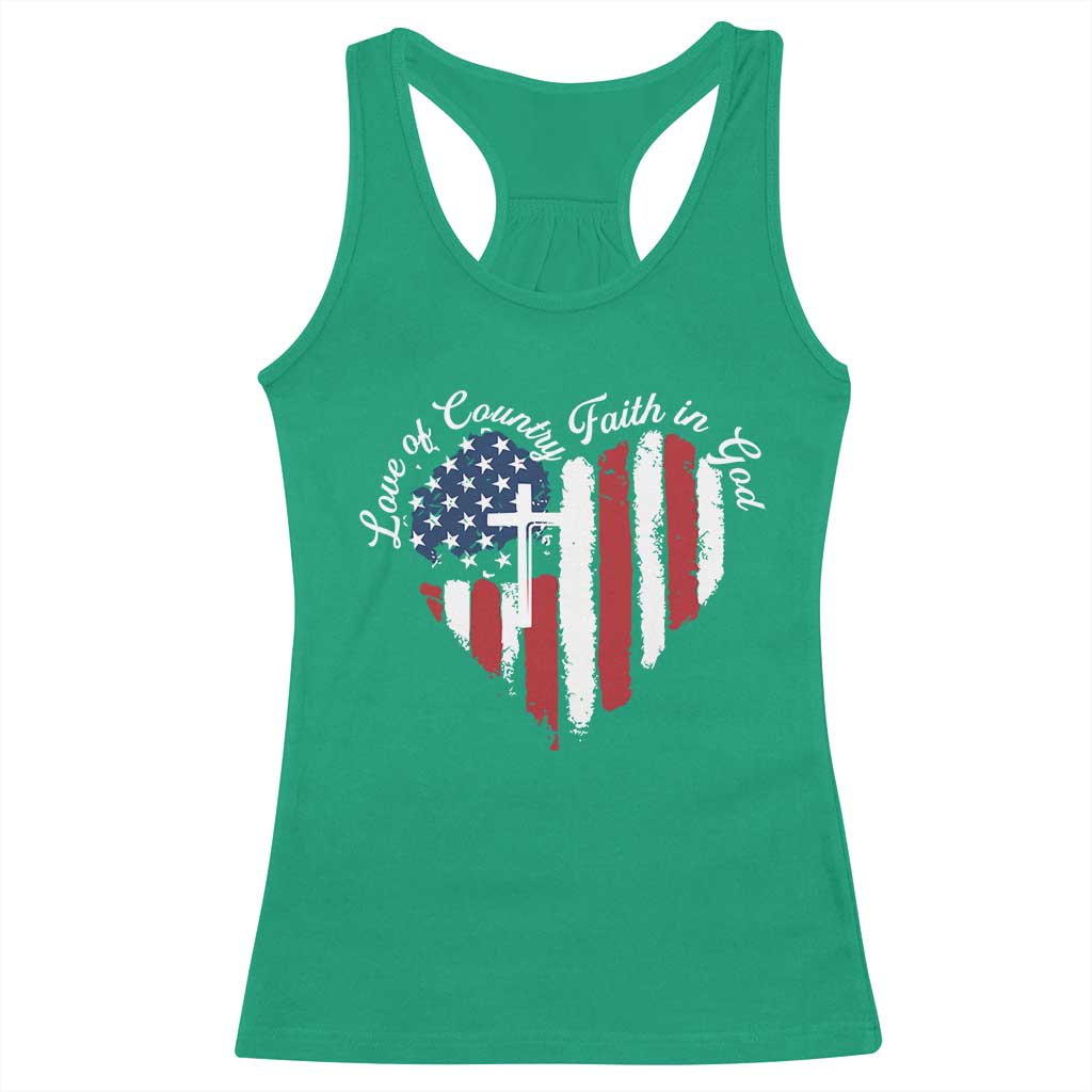 Patriotic Christian Racerback Tank Top Faith In God Heart Cross Flag 4th Of July Religious - Wonder Print Shop