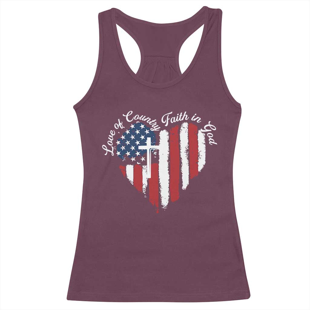 Patriotic Christian Racerback Tank Top Faith In God Heart Cross Flag 4th Of July Religious - Wonder Print Shop