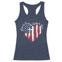 Patriotic Christian Racerback Tank Top Faith In God Heart Cross Flag 4th Of July Religious - Wonder Print Shop