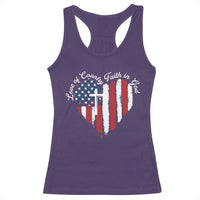 Patriotic Christian Racerback Tank Top Faith In God Heart Cross Flag 4th Of July Religious - Wonder Print Shop