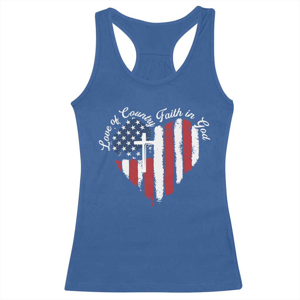 Patriotic Christian Racerback Tank Top Faith In God Heart Cross Flag 4th Of July Religious - Wonder Print Shop