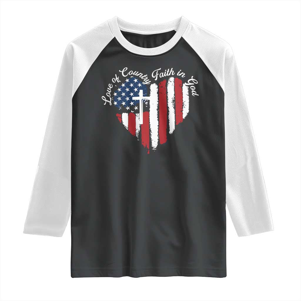 Patriotic Christian Raglan Shirt Faith In God Heart Cross Flag 4th Of July Religious - Wonder Print Shop