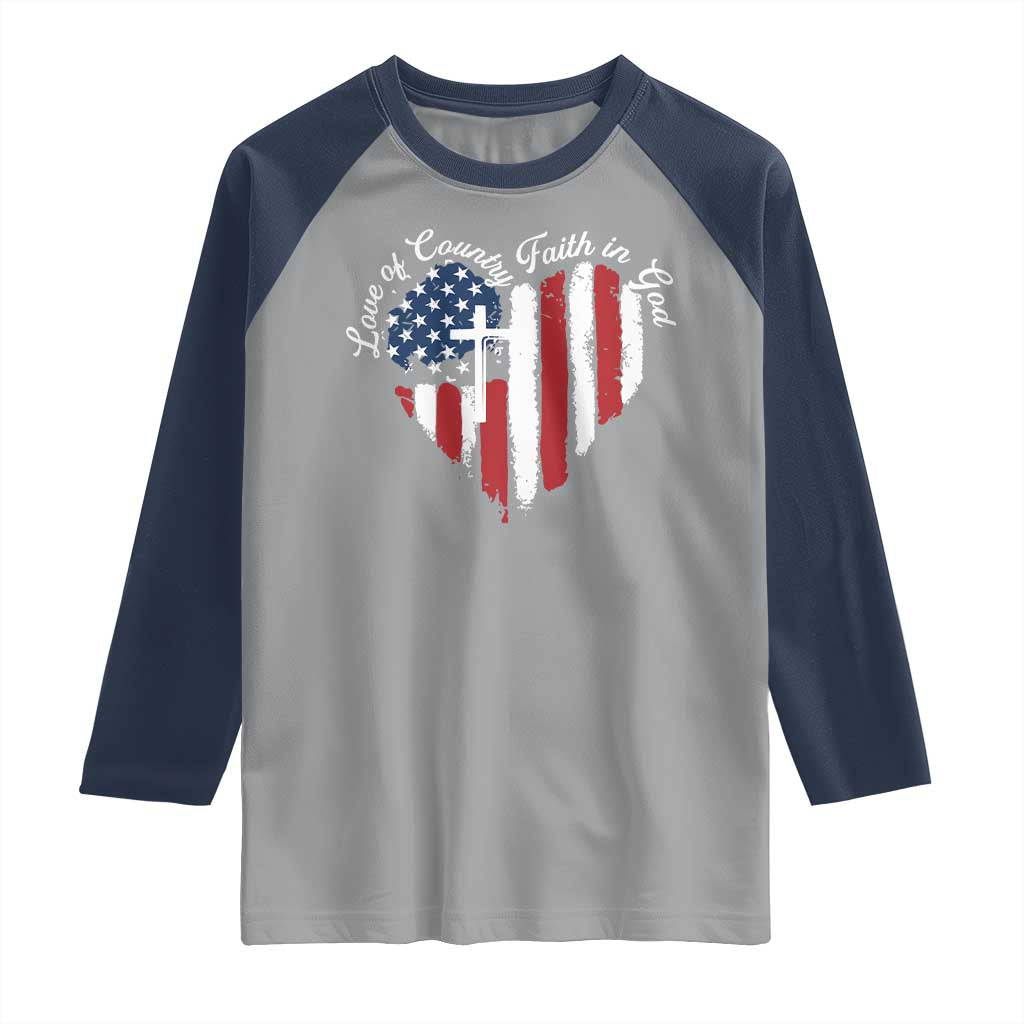 Patriotic Christian Raglan Shirt Faith In God Heart Cross Flag 4th Of July Religious - Wonder Print Shop