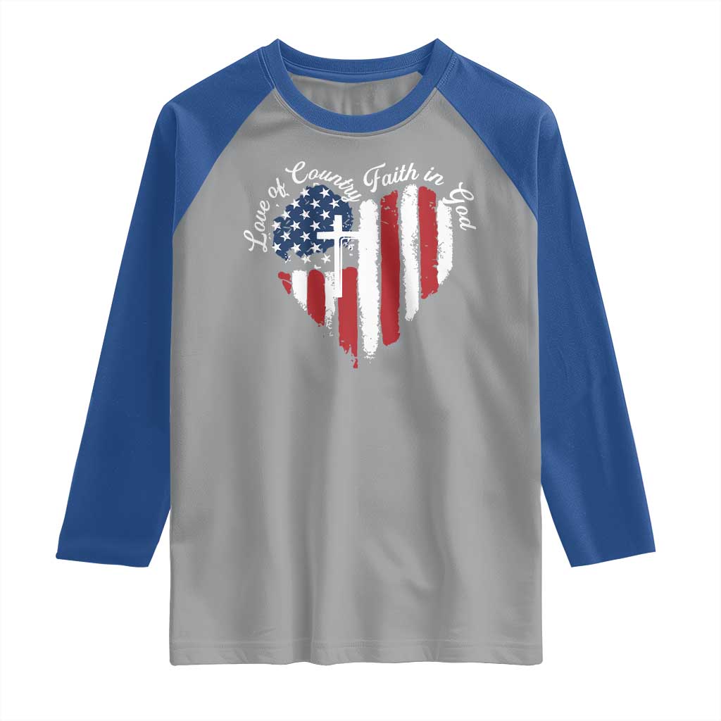 Patriotic Christian Raglan Shirt Faith In God Heart Cross Flag 4th Of July Religious - Wonder Print Shop