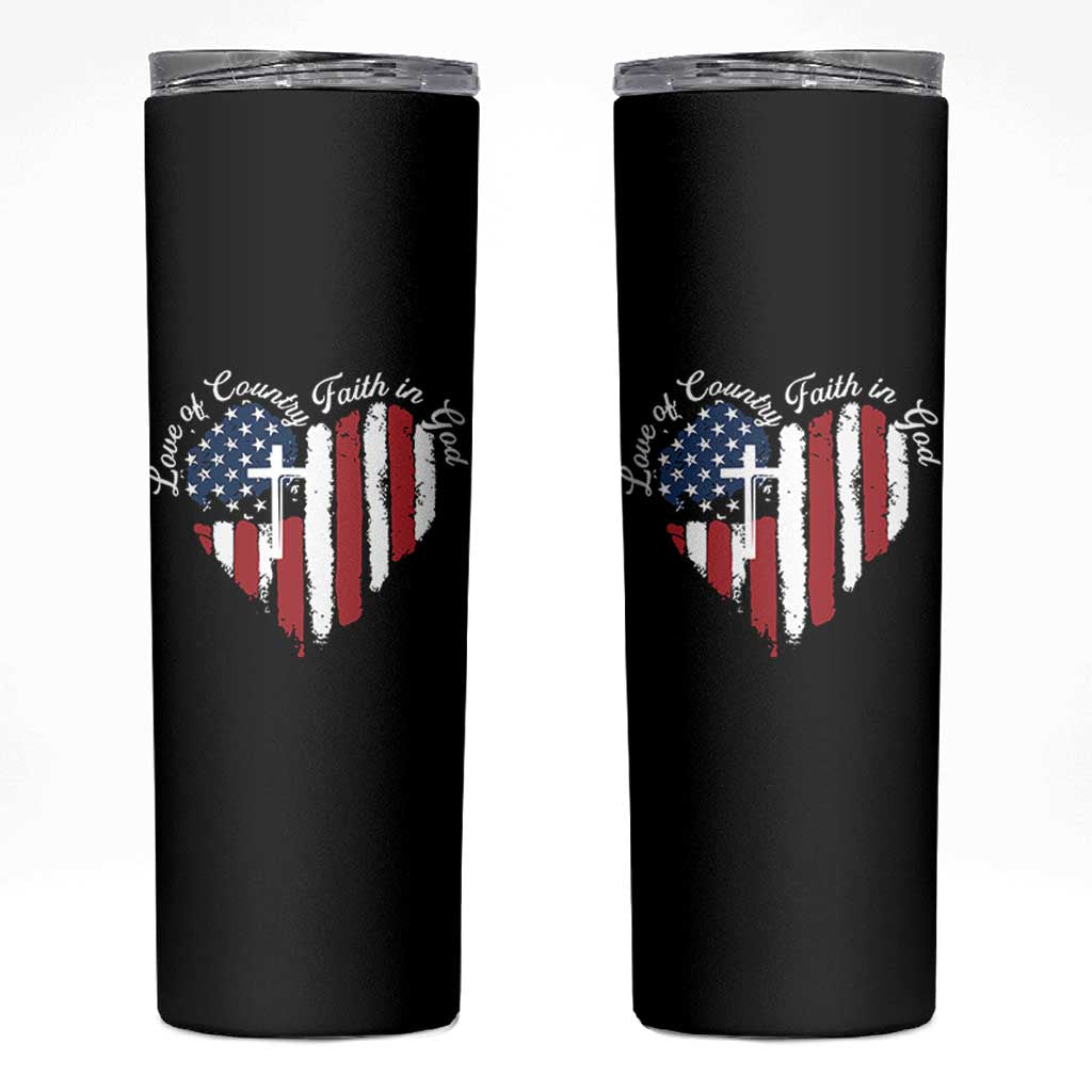 Patriotic Christian Skinny Tumbler Faith In God Heart Cross Flag 4th Of July Religious - Wonder Print Shop