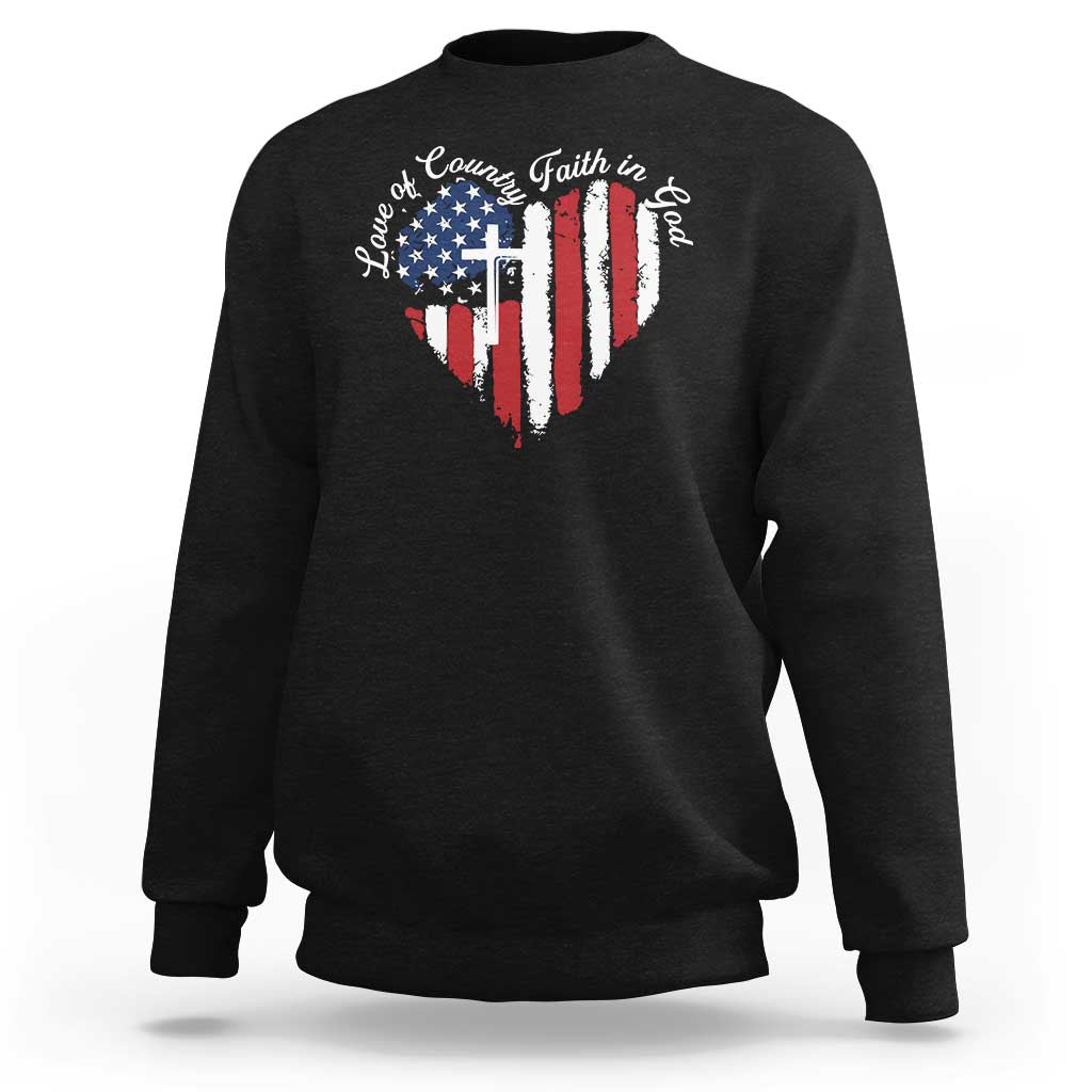 Patriotic Christian Sweatshirt Faith In God Heart Cross Flag 4th Of July Religious - Wonder Print Shop