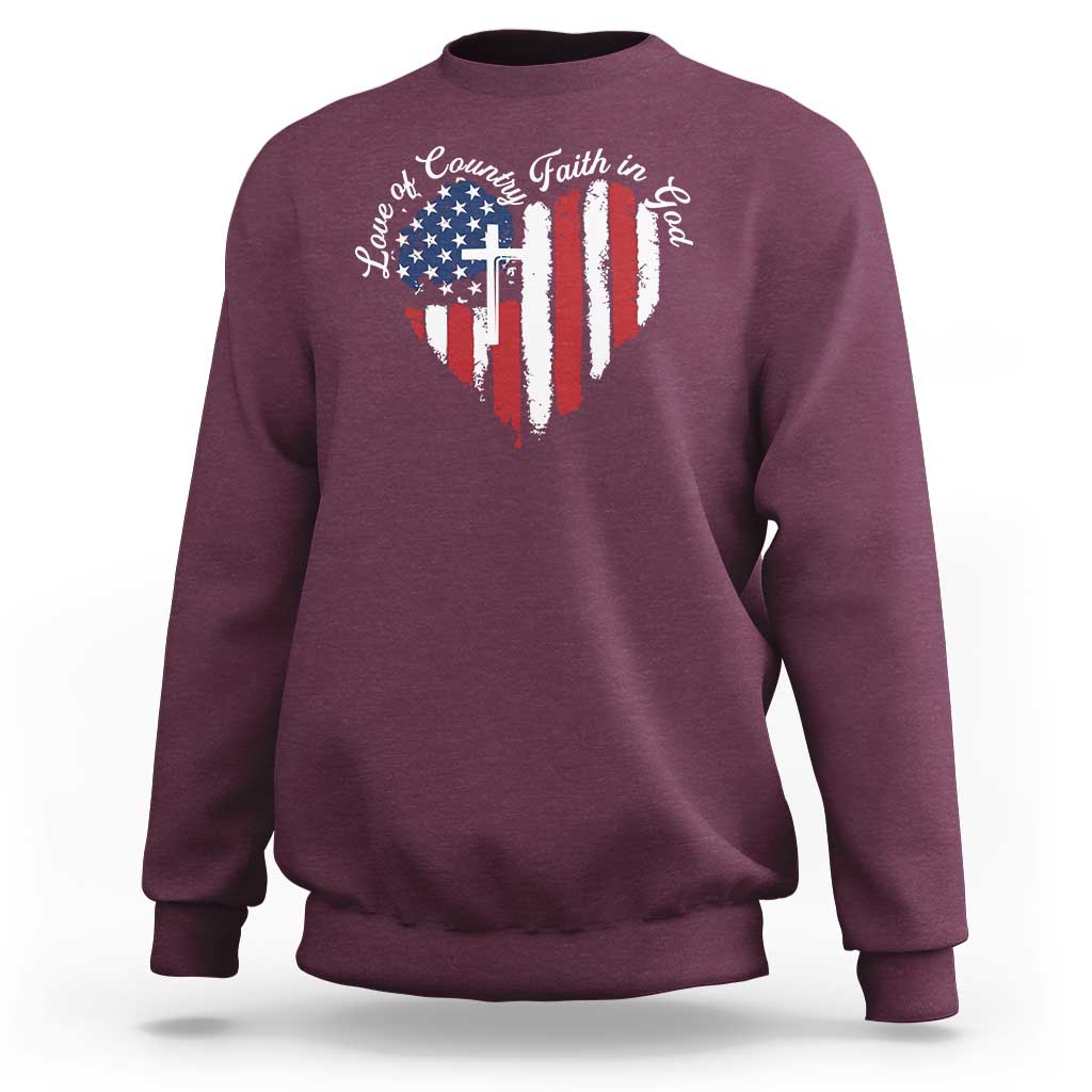 Patriotic Christian Sweatshirt Faith In God Heart Cross Flag 4th Of July Religious - Wonder Print Shop